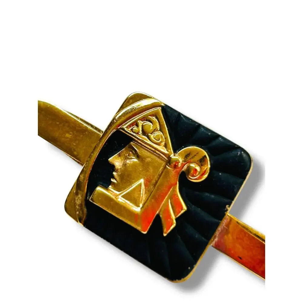 Vintage Set of Cufflinks and Tie Bar Clip Goldtone Black Enameled